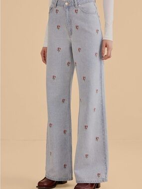 Farm Rio Rose embroidery Jeans
